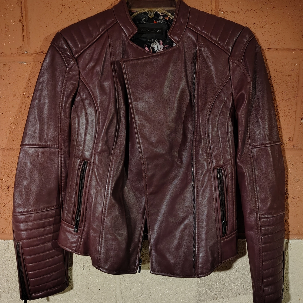 Black Rivet Women's Burgundy Genuine Leather Jacket Size XS
